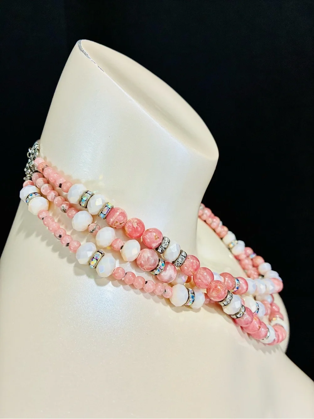 Handmade Elegant Pink Natural Stone Beaded Layered Necklace - Women Jewelry READ